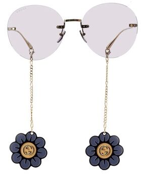 Gucci Gold Chain and Navy Myosotis Flower with GG Logo Bag/Sunglass Charm